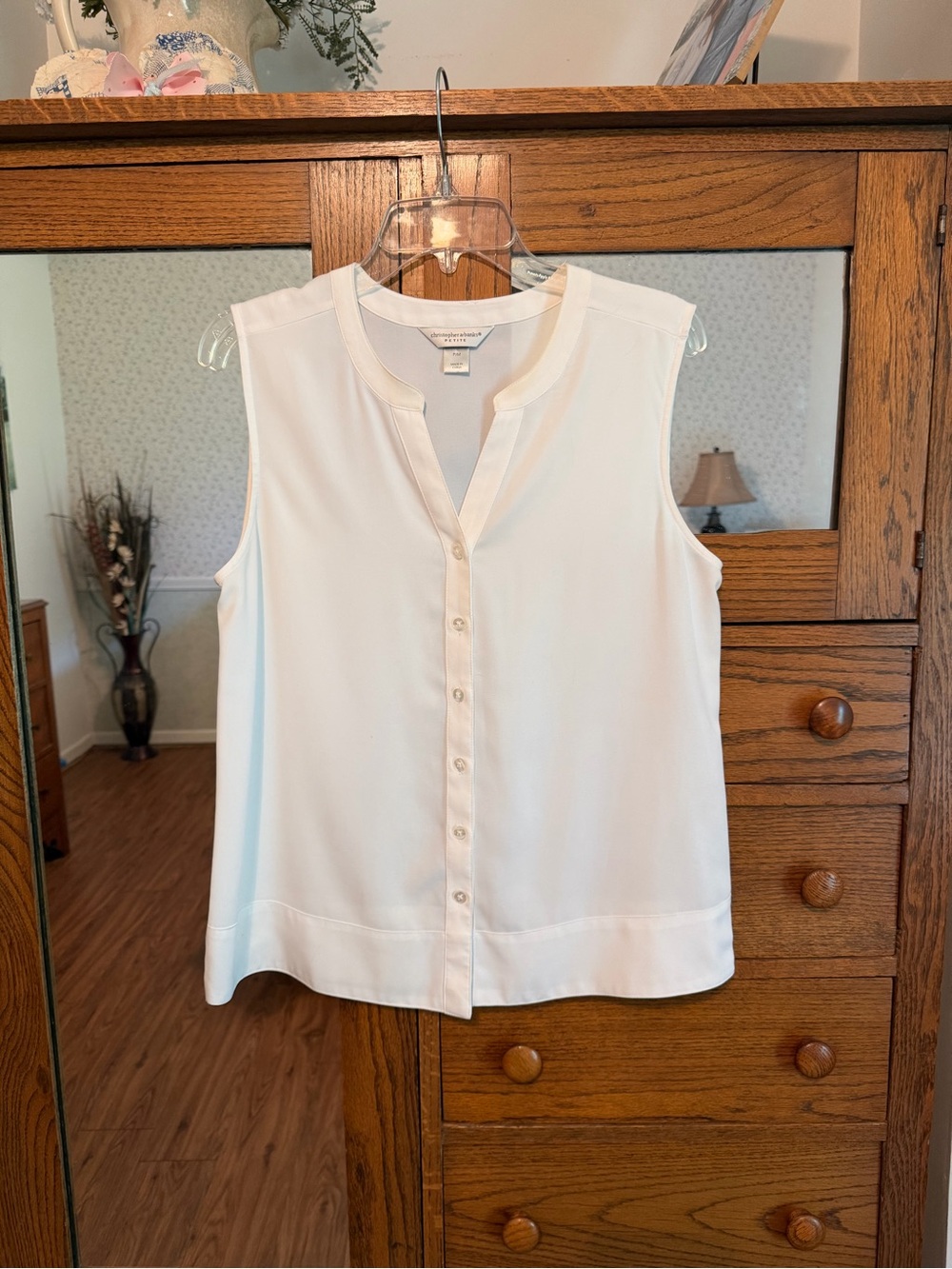 White Sleeveless Button Front Top